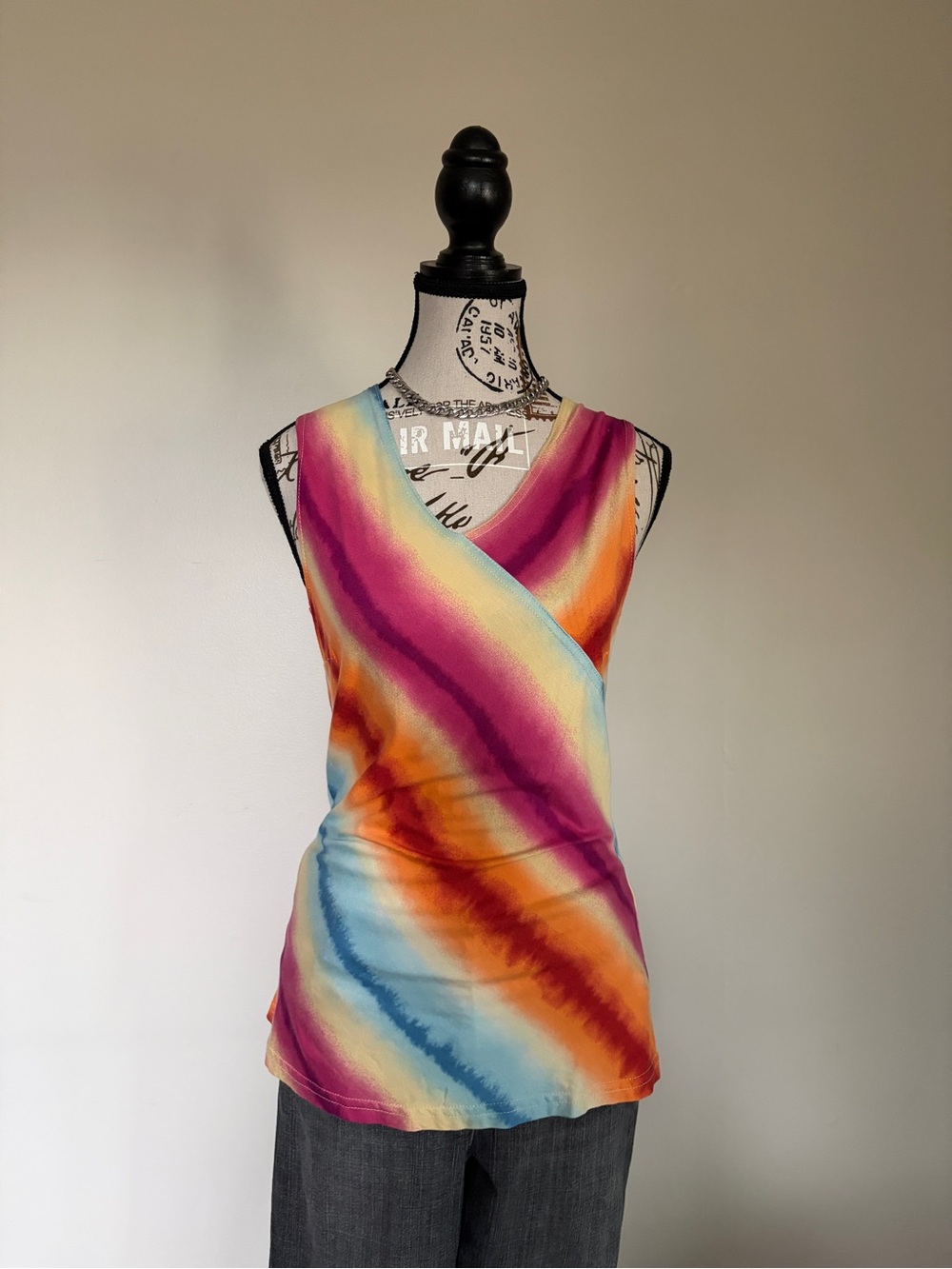 90’s Vintage Artex Rainbow V-Neck Cross Front Tank Top Blouse